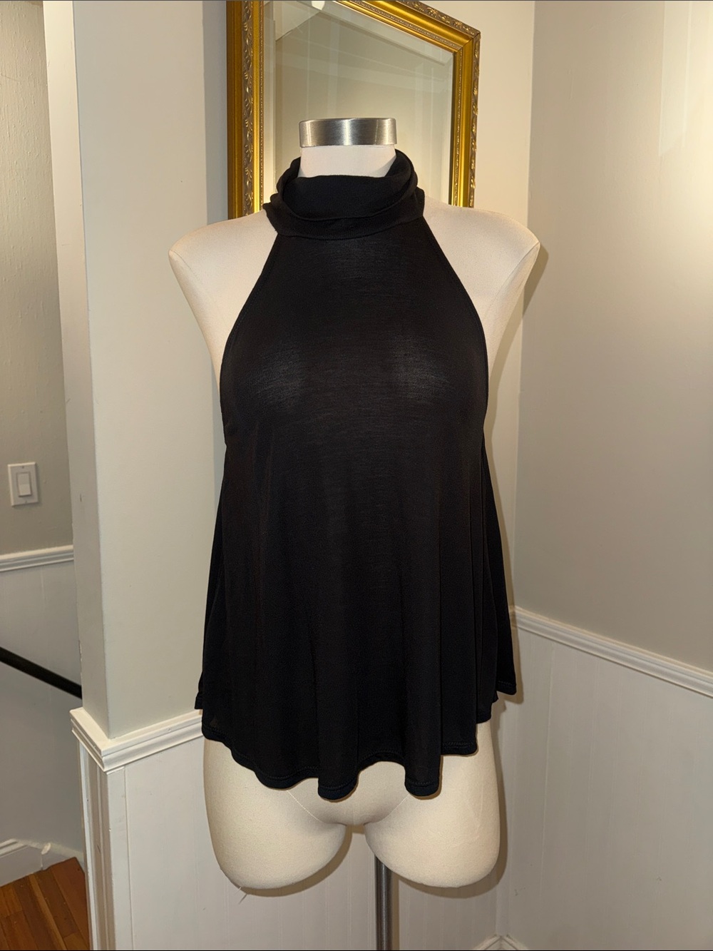 Lanston Black Mock Turtle Neck Swing Tank Top.  Small  EUC.